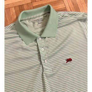 Perlis Performance Golf Polo Shirt Mens Large Crawfish Logo Green/White Striped